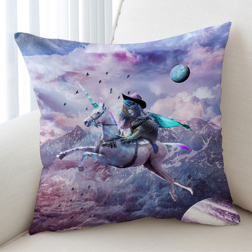 Cool Crazy Cushion Covers Art Dragon Lizard Riding Unicorn