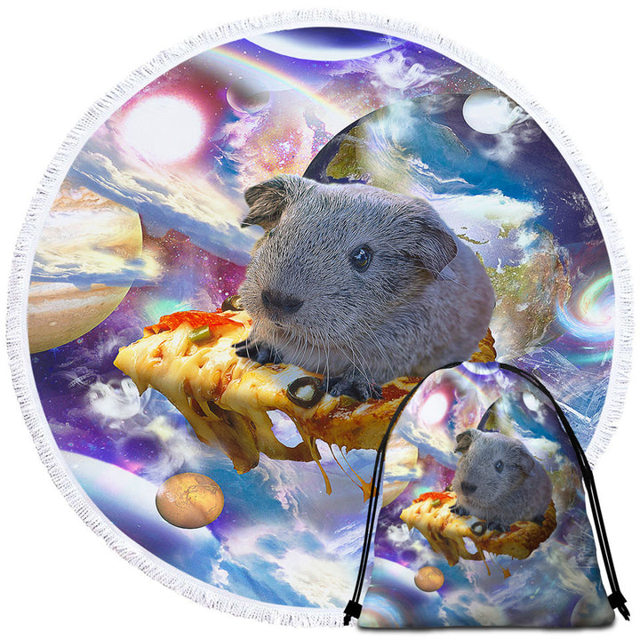 Cool Crazy Space Cute Guinea Pig Circle Beach Towel