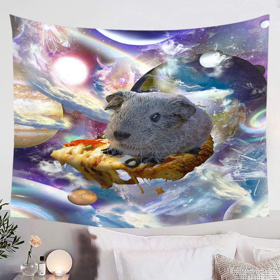Cool-Crazy-Space-Cute-Guinea-Pig-Tapestry-on-a-Pizza-Wall-Decor