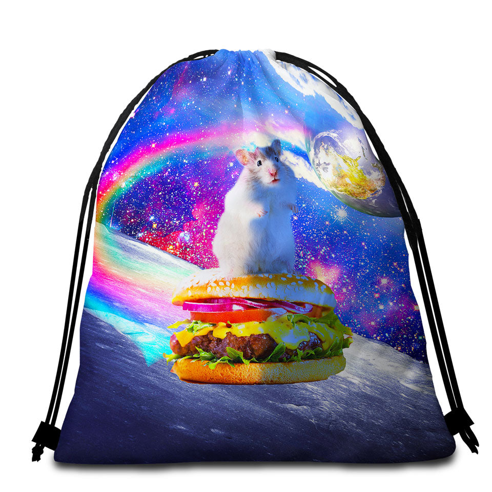 Cool Crazy Space Cute Hamster Beach Towel Bags