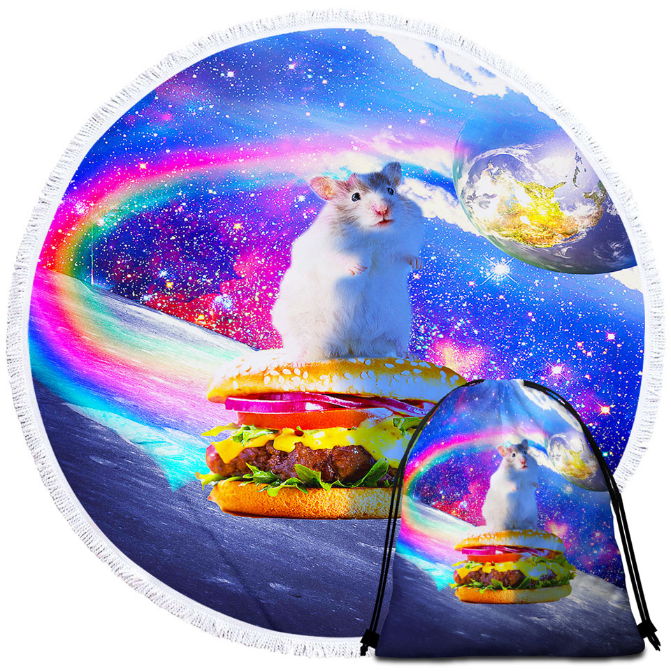 Cool Crazy Space Cute Hamster Round Beach Towel
