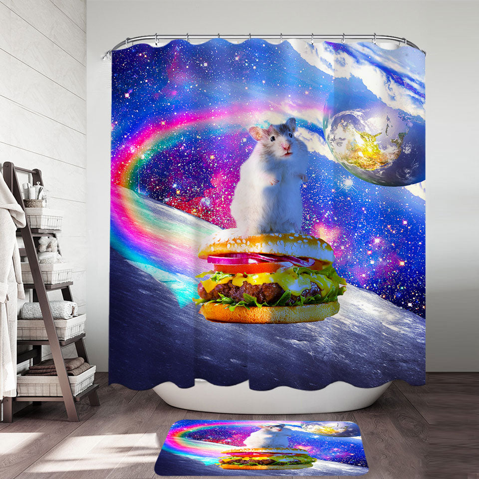 Cool Crazy Space Cute Hamster Shower Curtain