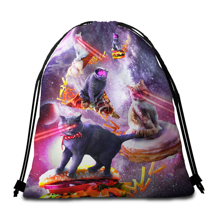 Cool Crazy Space Laser Cats Beach Bags and Towels