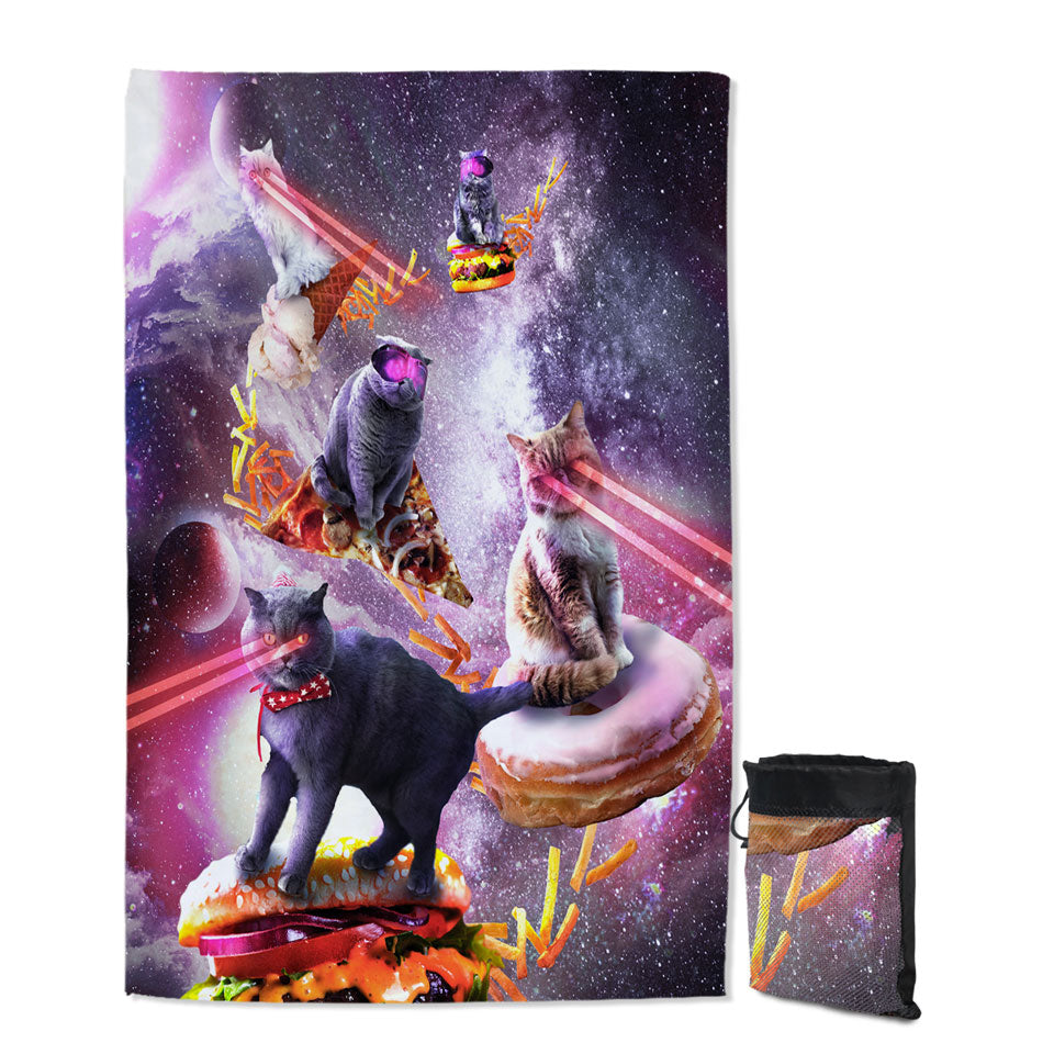 Cool Crazy Space Laser Cats Beach Towels