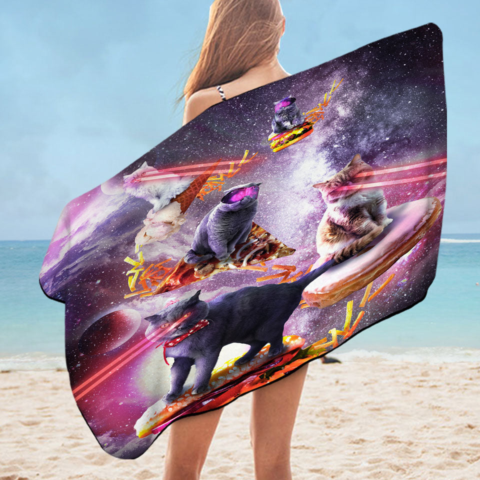 Cool Crazy Space Laser Cats Boys Beach Towels