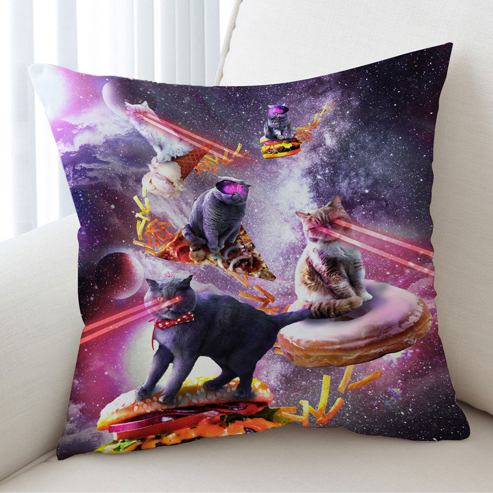 Cool Crazy Space Laser Cats Decorative Pillows