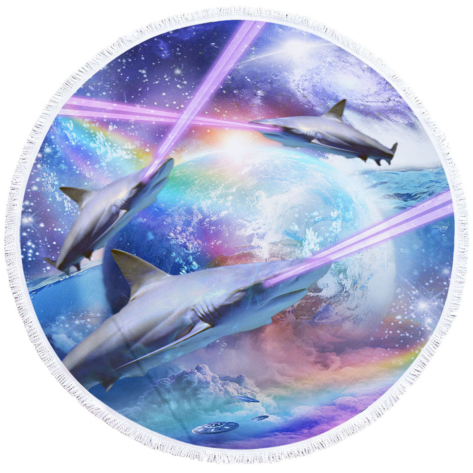 Cool Crazy Space Laser Sharks Beach Towels for Boys