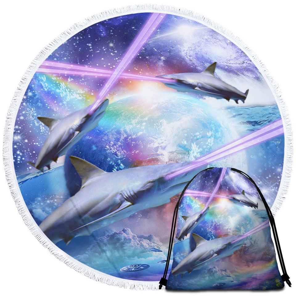 Cool Crazy Space Laser Sharks Beach Towels