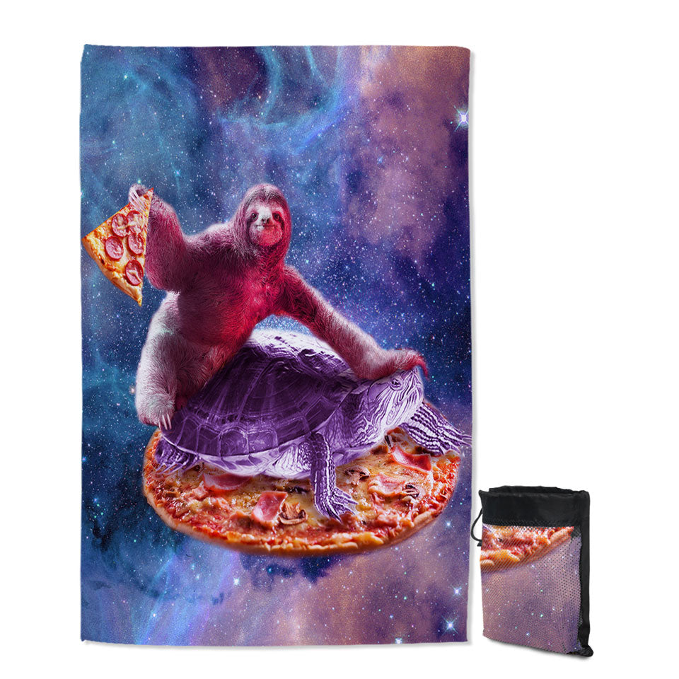 Cool Crazy Thin Beach Towels Art Space Pizza Sloth on Turtle