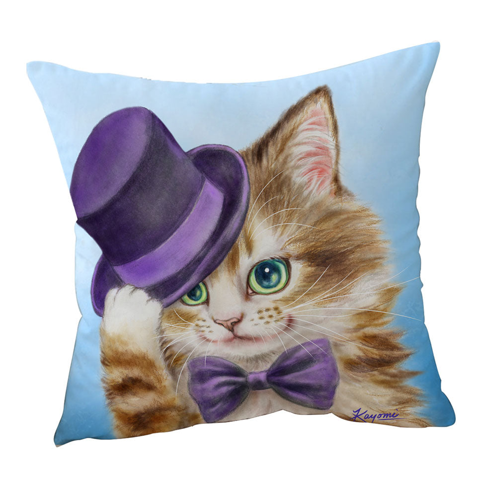 Cool Cushion Cover Cats Art the Purple Top Hat and Bow Tie Kitty