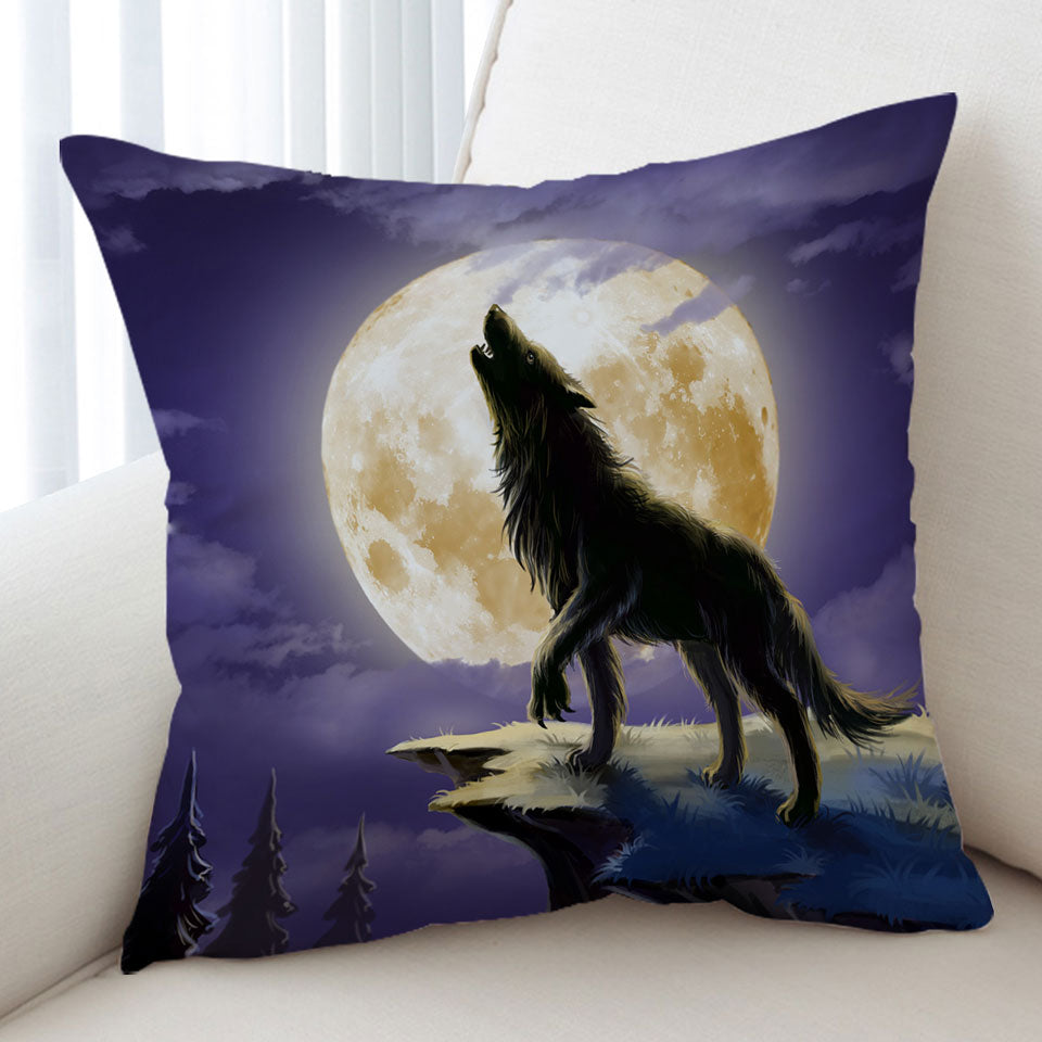 Cool Cushion Cover Wolf Howls at a Full Moon