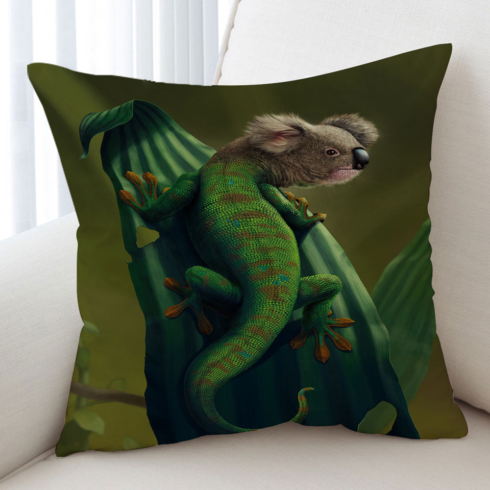 Cool Cushion Covers Animal Art Gekoala Iguana and Koala Cushion