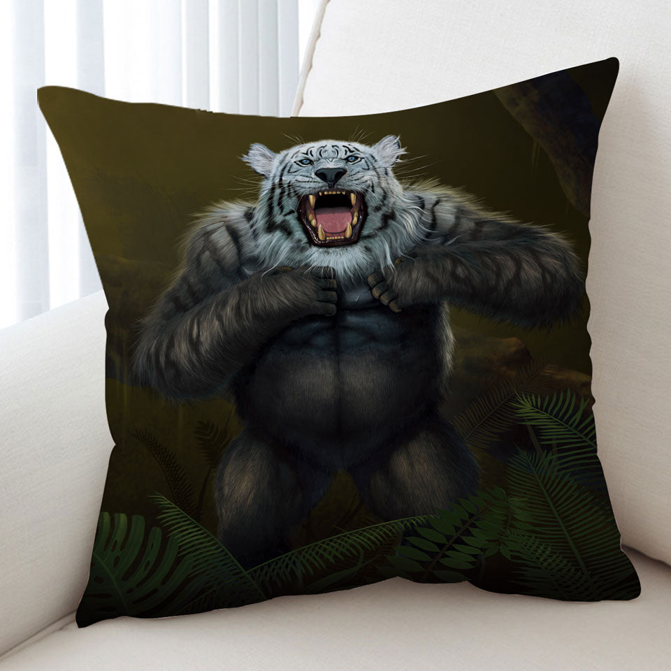 Cool Cushion Covers Animal Artwork Tigerilla Gorilla vs White Tiger Throw Pillow
