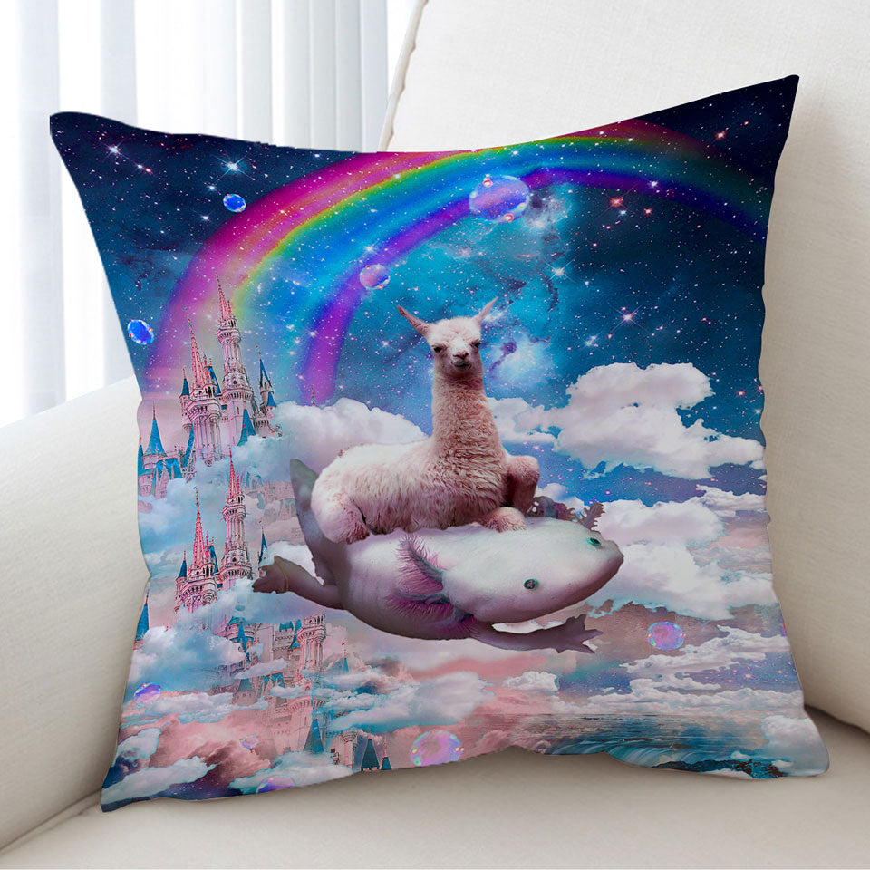 Cool Cushion Covers Fantasy Crazy Space Llama Riding Axolotl