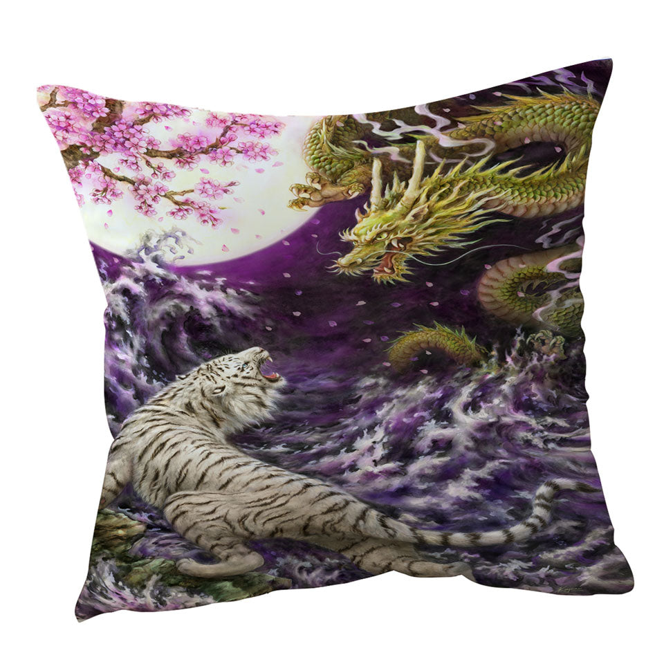 Cool Cushion Covers Painting Moonlight Battle Tiger vs Dragon