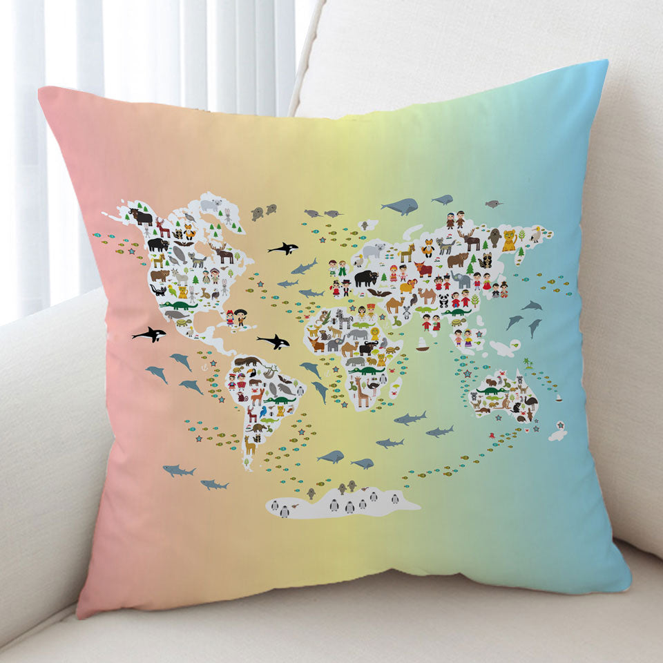 Cool Cushion Covers People and Animals World Map