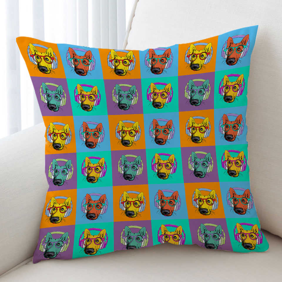 Cool Cushion Covers with a Panel of Multi Colored Cool Hipster Dog