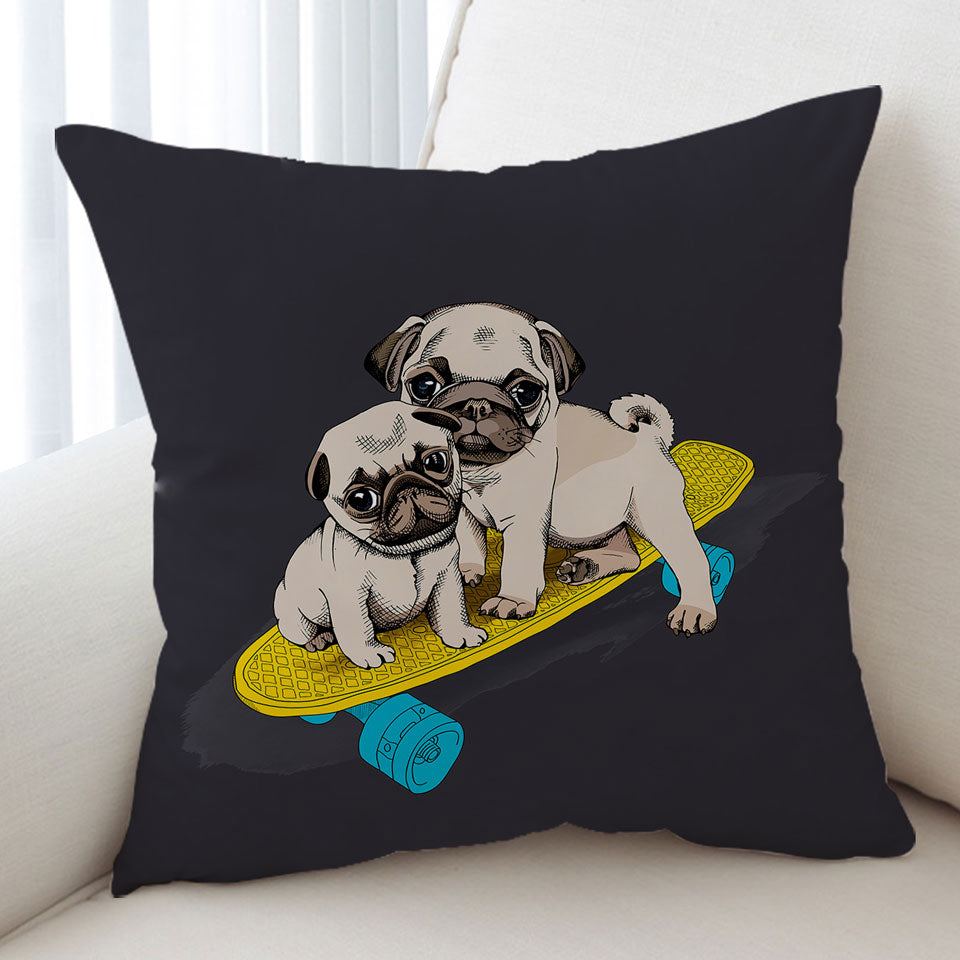 Cool Cushion Cute Skating Pugs Cushion Cover