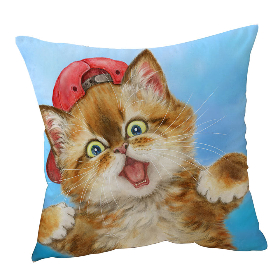 Cool Cushions Cats Boy Ginger Kitten Wearing a Cap Hat