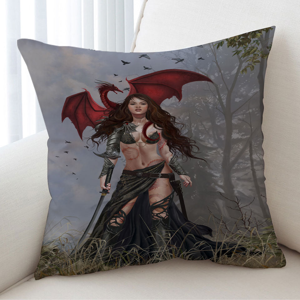 Cool Cushions Fantasy Art Sexy Dragon Warrior Woman