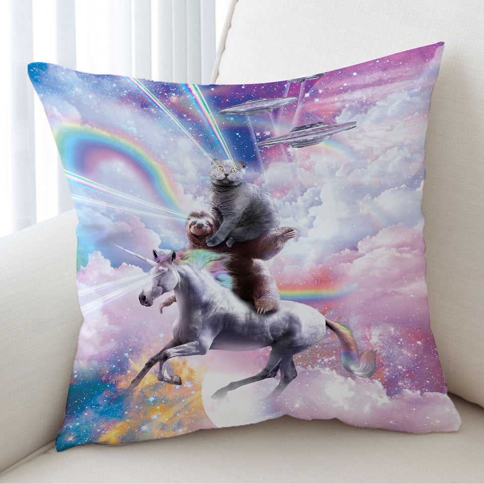 Cool Cushions Galaxy Cat on Sloth on Unicorn in Space