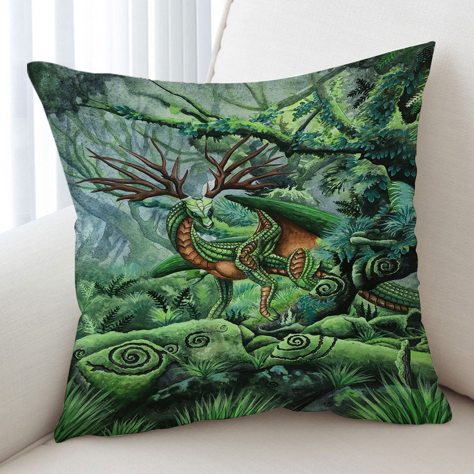 Cool Cushions Green Hidden Guardian Fantasy Forest Deer Dragon
