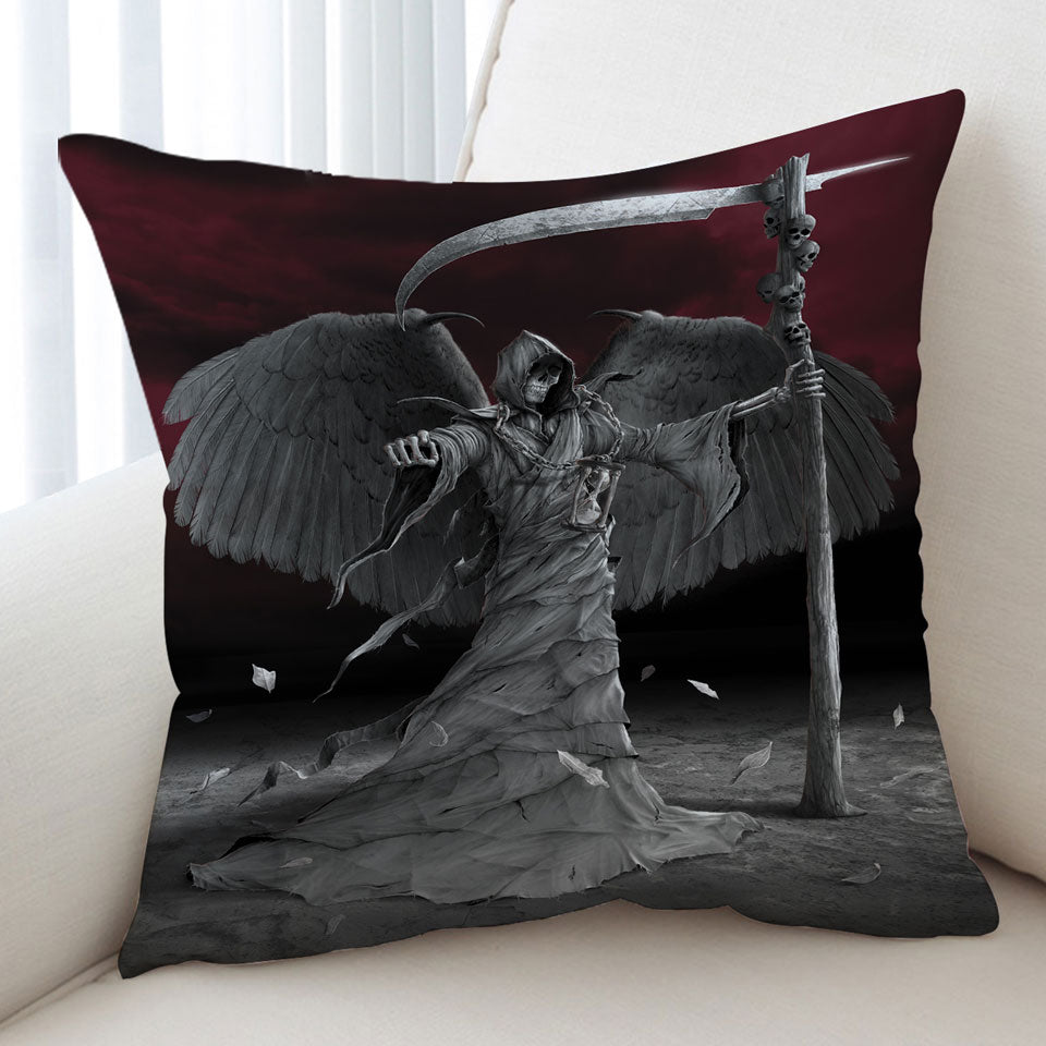 Cool Dark Art Time is Up Angel of Death Cushion