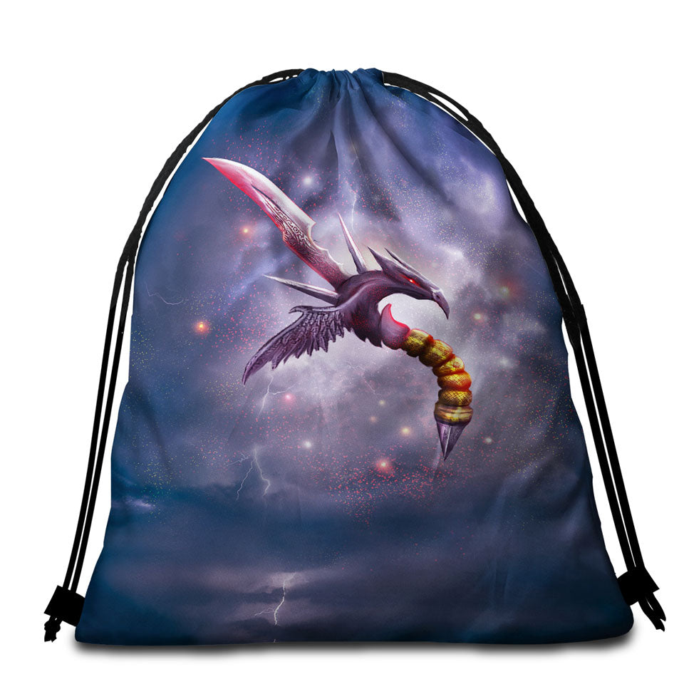 Cool Dark Dragon Blade Fiction Art Beach Towel Bags