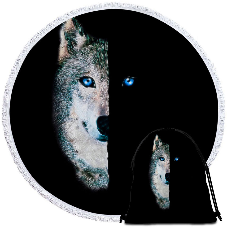 Cool Day Vs Night Wolf Beach Towels