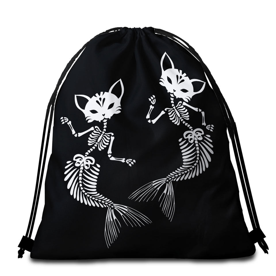 Cool Day of the Dead Beach Towel Bags Mermaid Cat Skeletons
