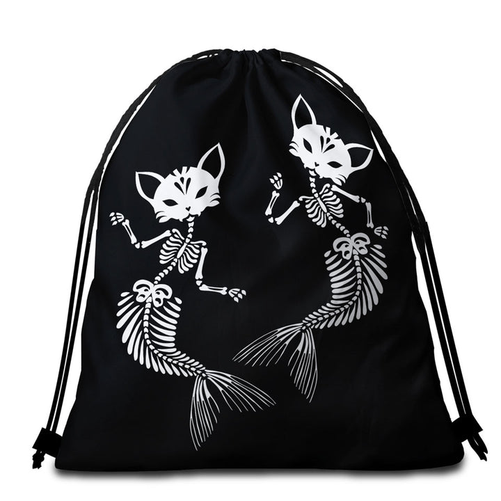 Cool Day of the Dead Beach Towel Bags Mermaid Cat Skeletons