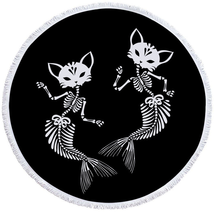 Cool Day of the Dead Circle Beach Towel Mermaid Cat Skeletons