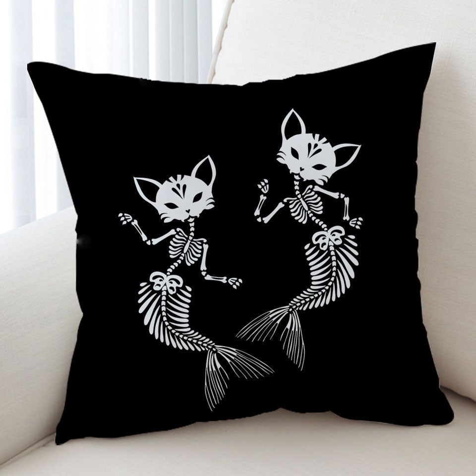 Cool Day of the Dead Cushion Mermaid Cat Skeletons