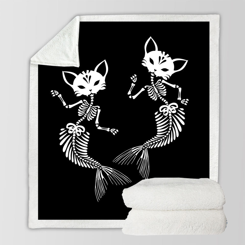 Cool Day of the Dead Decorative Blankets Mermaid Cat Skeletons