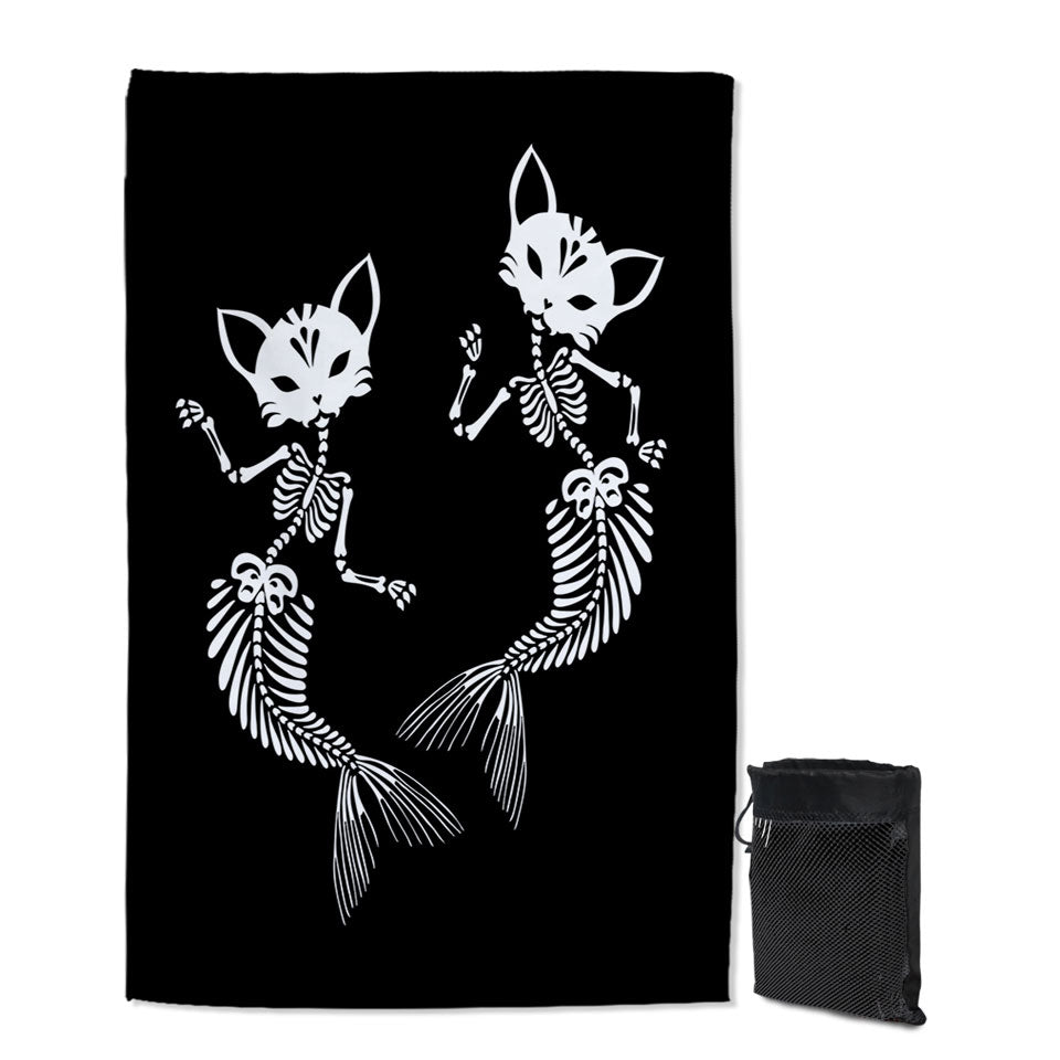 Cool Day of the Dead Quick Dry Beach Towel Mermaid Cat Skeletons