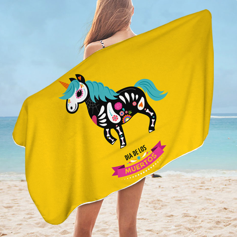 Cool Day of the Dead Unicorn Microfiber Beach Towel