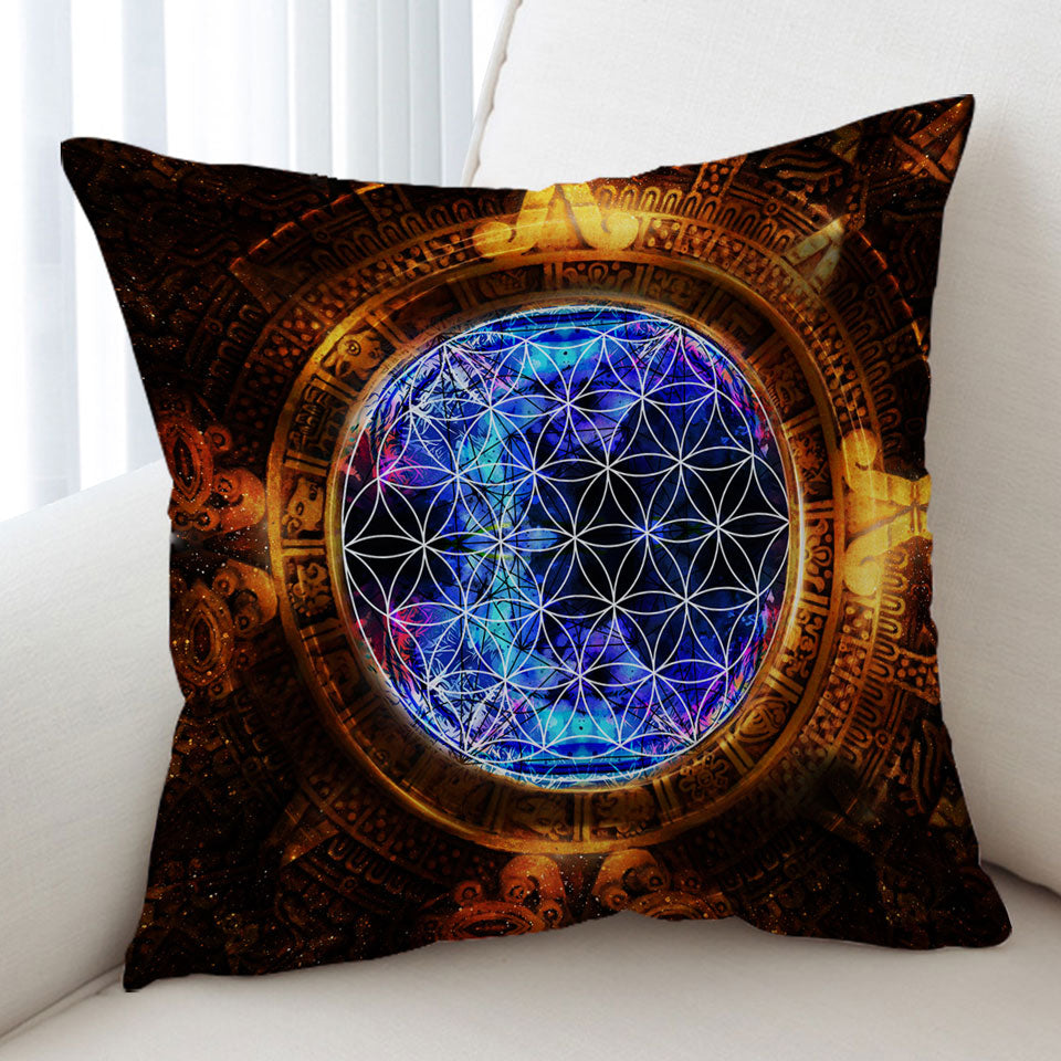 Cool Decorative Pillows Golden Blue Ancient Illusion