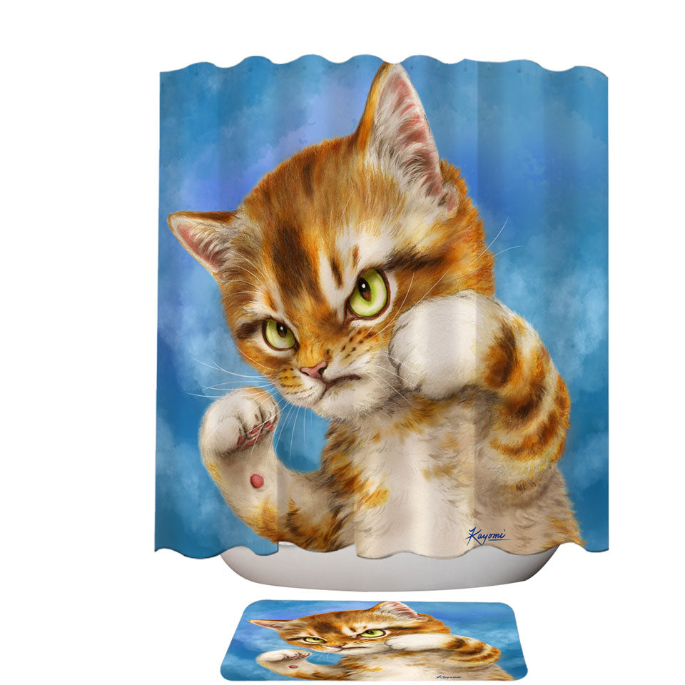 Cool Decorative Shower Curtains Cat Designs the Fighter Kitten