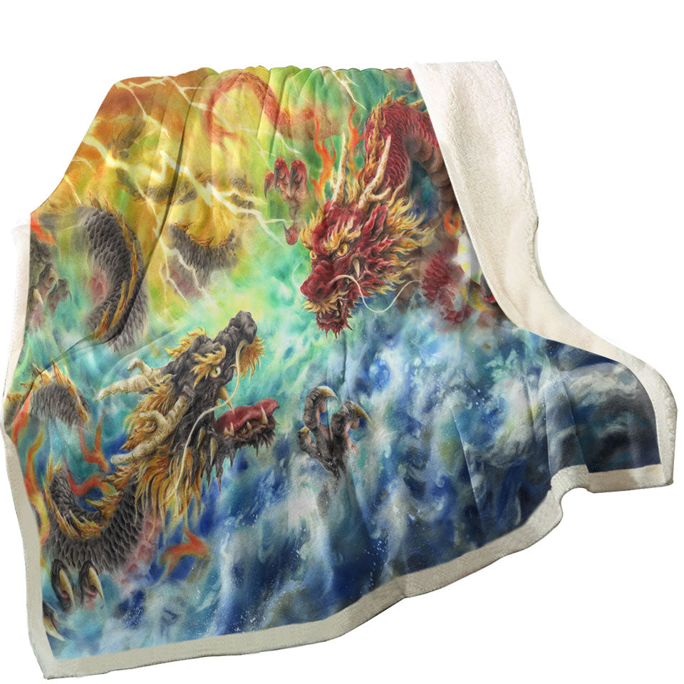 Cool Decorative Throws Fantasy Fire vs Water Encountering Dragons