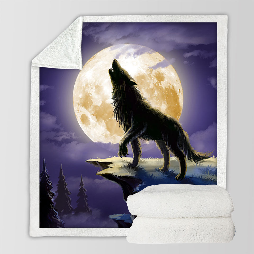 Cool Decorative Throws Wolf Howls at a Full Moon