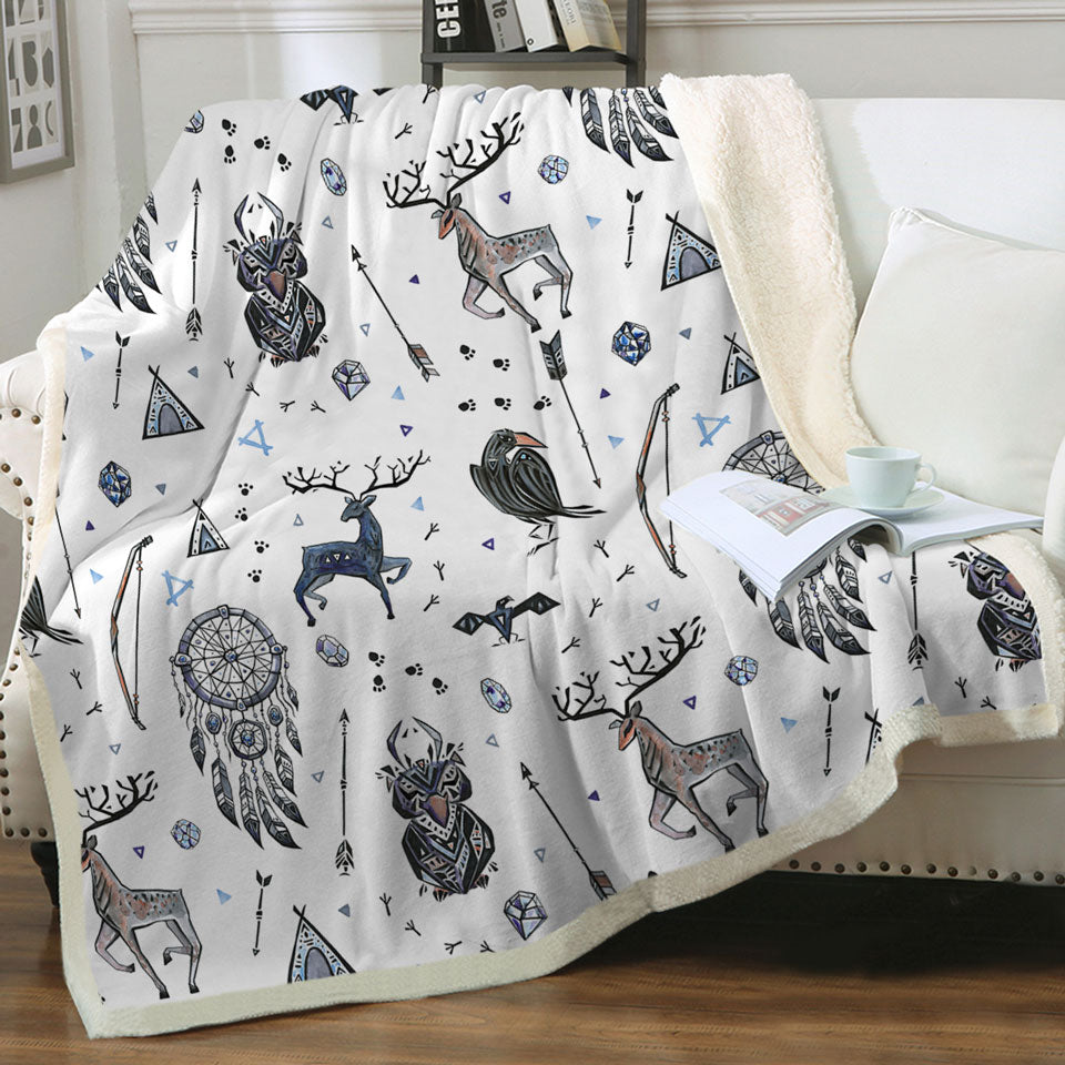 Cool Deer and Owl in Native American Couch Throws