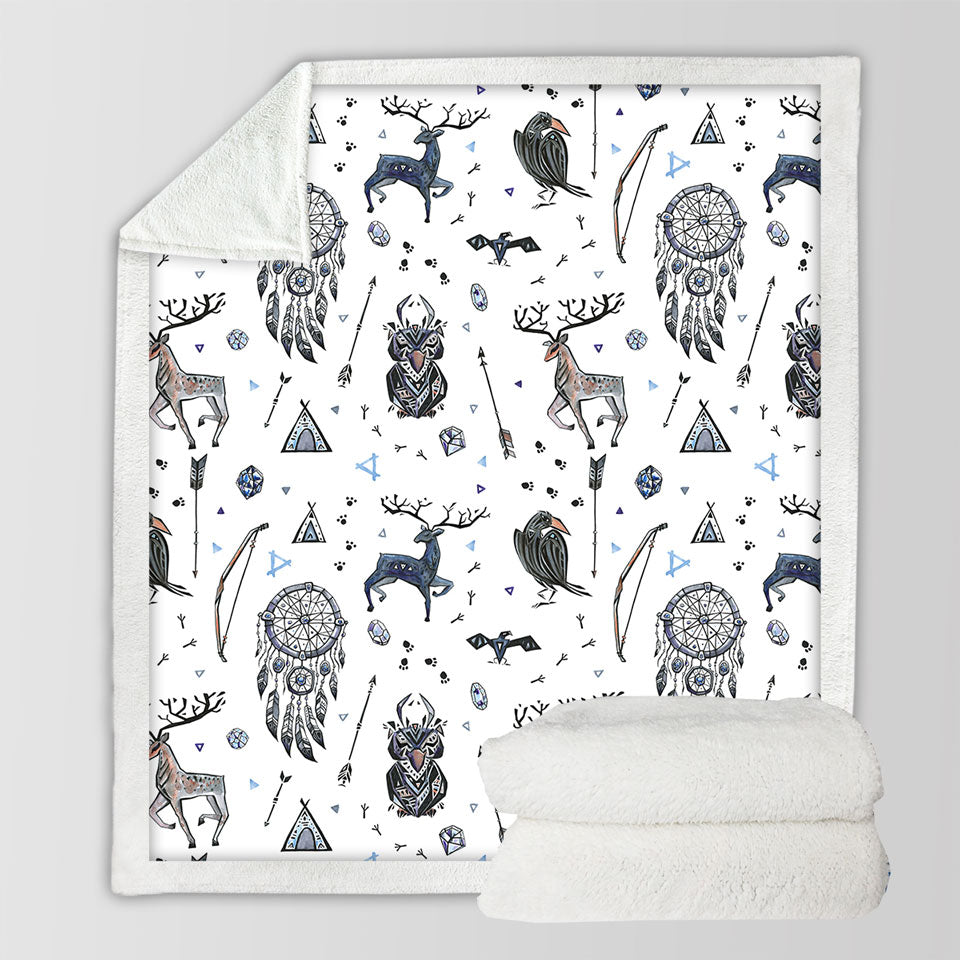 Cool Deer and Owl in Native American Lightweight Blankets