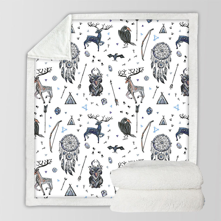 Cool Deer and Owl in Native American Lightweight Blankets