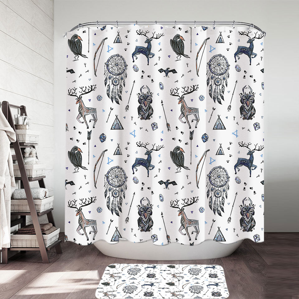 Cool Deer and Owl in Native American Shower Curtains