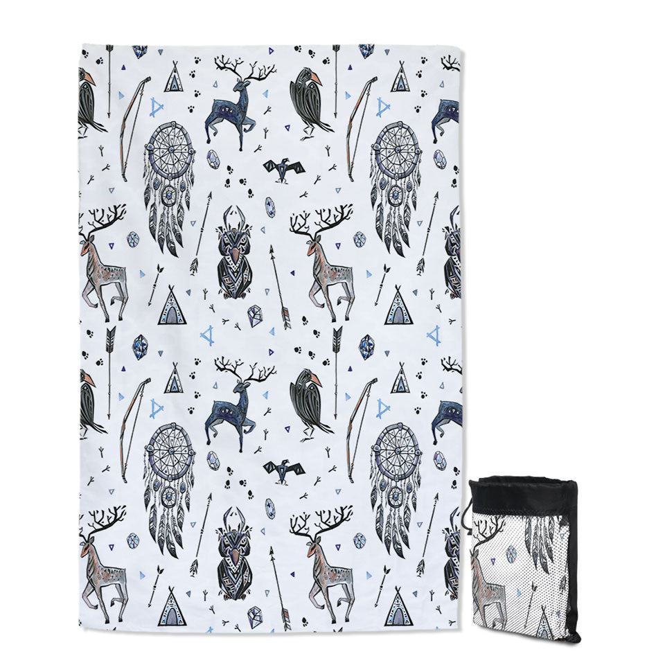 Cool Deer and Owl in Native American Thin Beach Towels