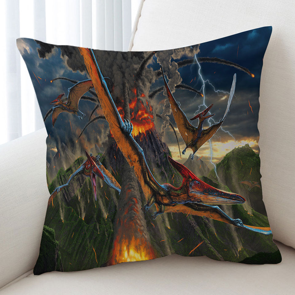 Cool Dinosaurs Art Volcano Cushion