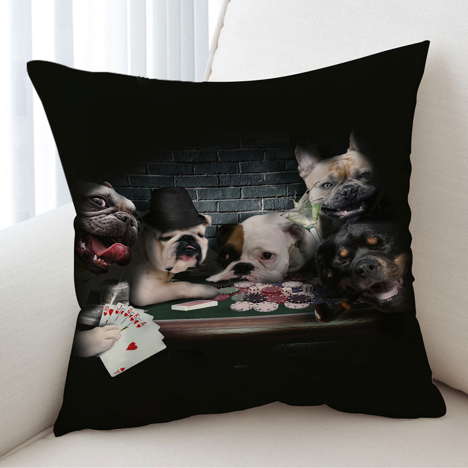Cool Dogs Decorative Pillows Playing Cards Dogs Gambling