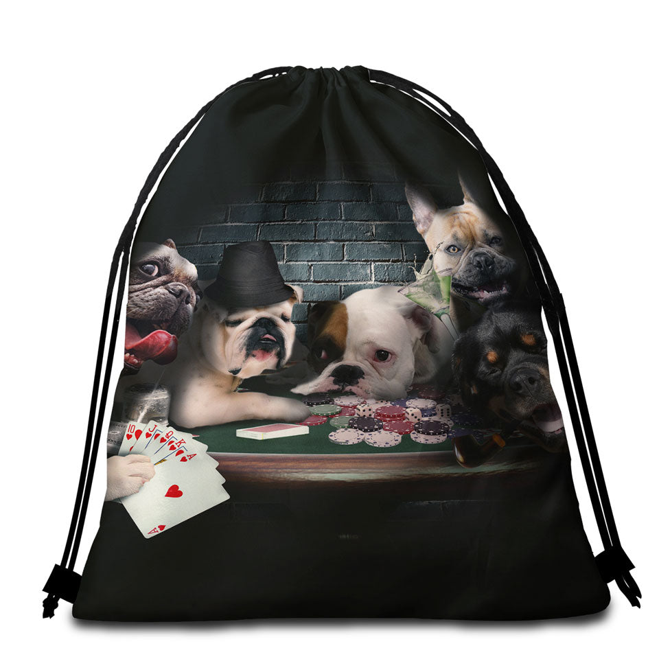 Cool Dogs Packable Beach Towel Playing Cards Dogs Gambling