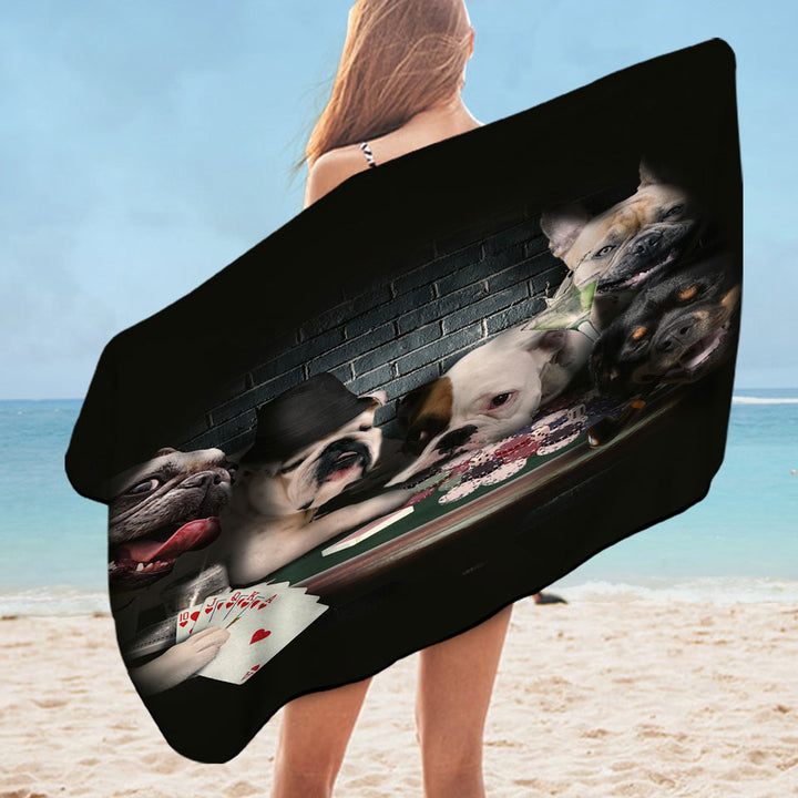 Cool Dogs Pool Towel Playing Cards Dogs Gambling