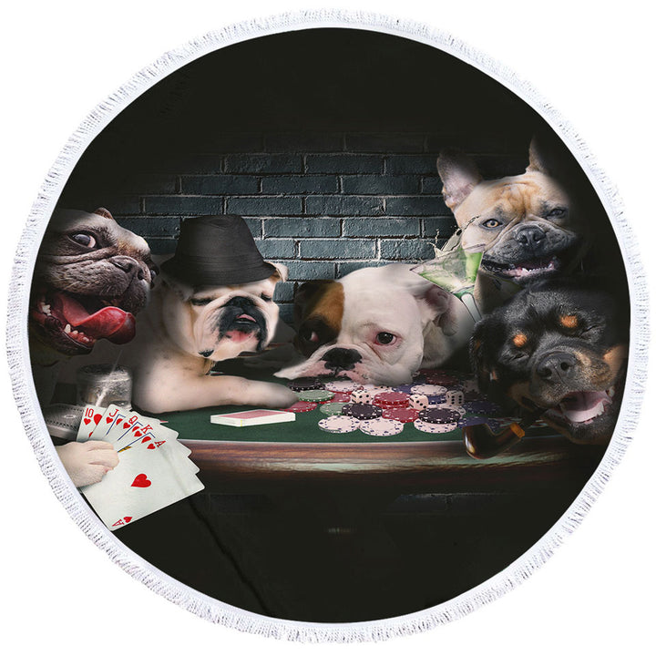 Cool Dogs Round Beach Towel Playing Cards Dogs Gambling